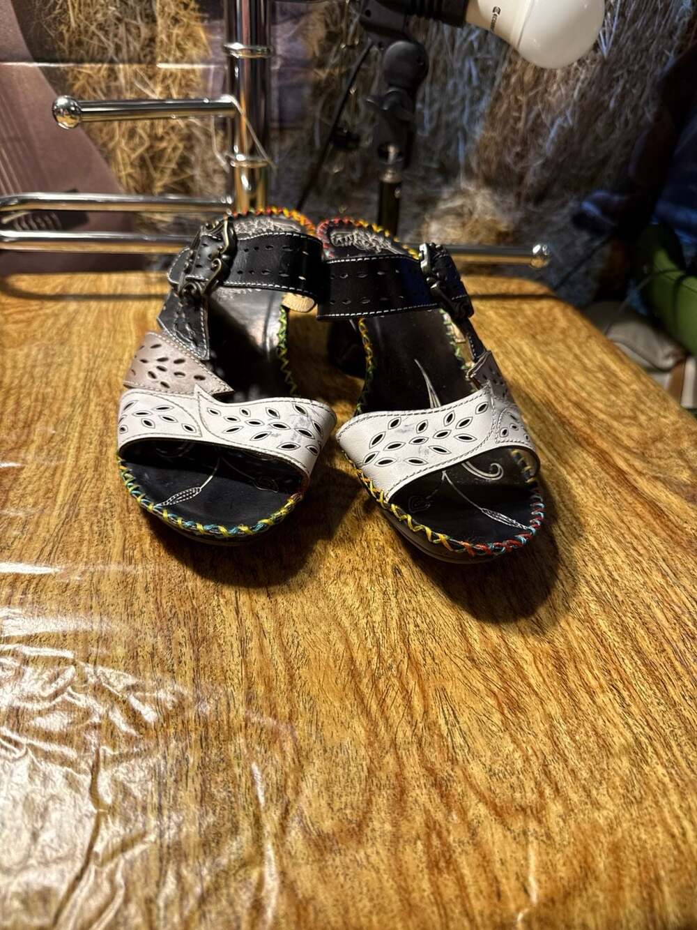 Elite by Corkys Kalua Laser Cutout Patchwork Leather Wedge Sandals
